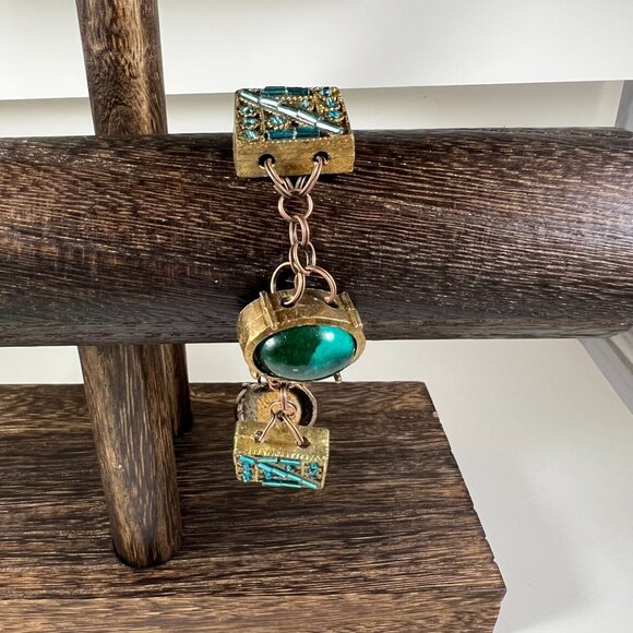 Jewelry - Vintage Gold-Tone & Multicolor Gemstone-Inspired Bracelet With Chain Links